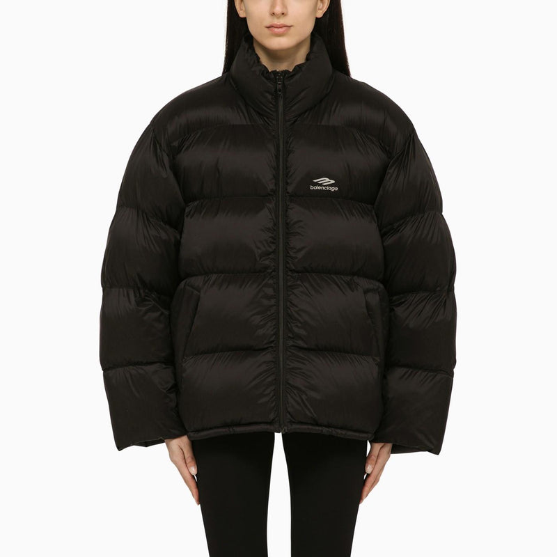 Balenciaga Black Nylon Down Jacket With Logo - Women