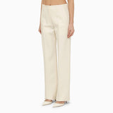 Valentino Ivory Straight Trousers In Wool And Silk - Women