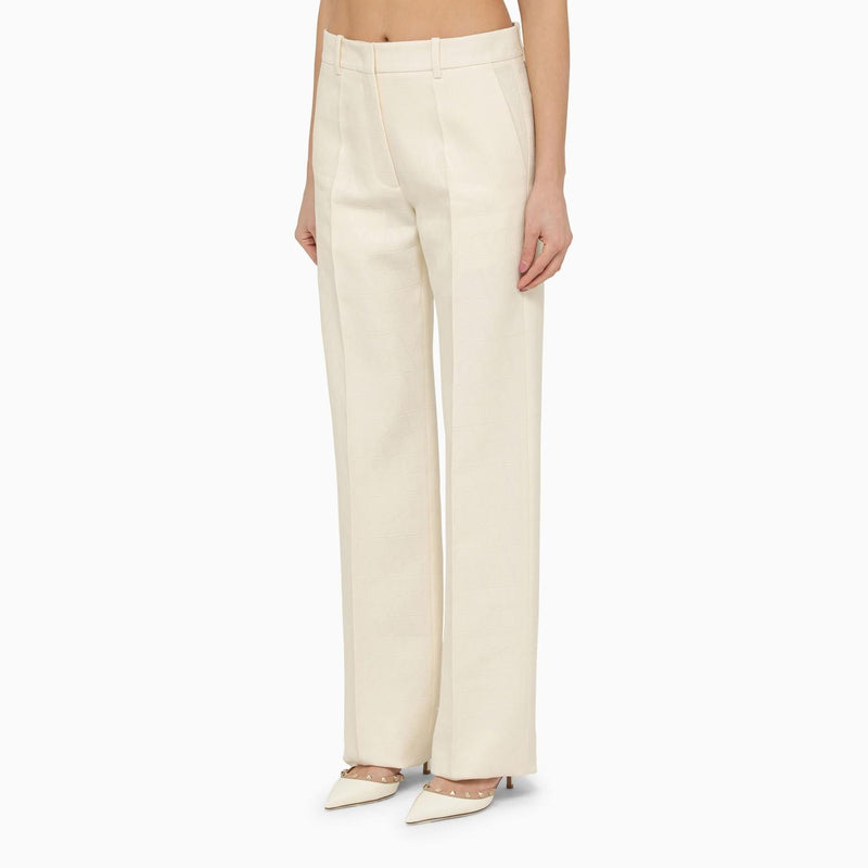 Valentino Ivory Straight Trousers In Wool And Silk - Women