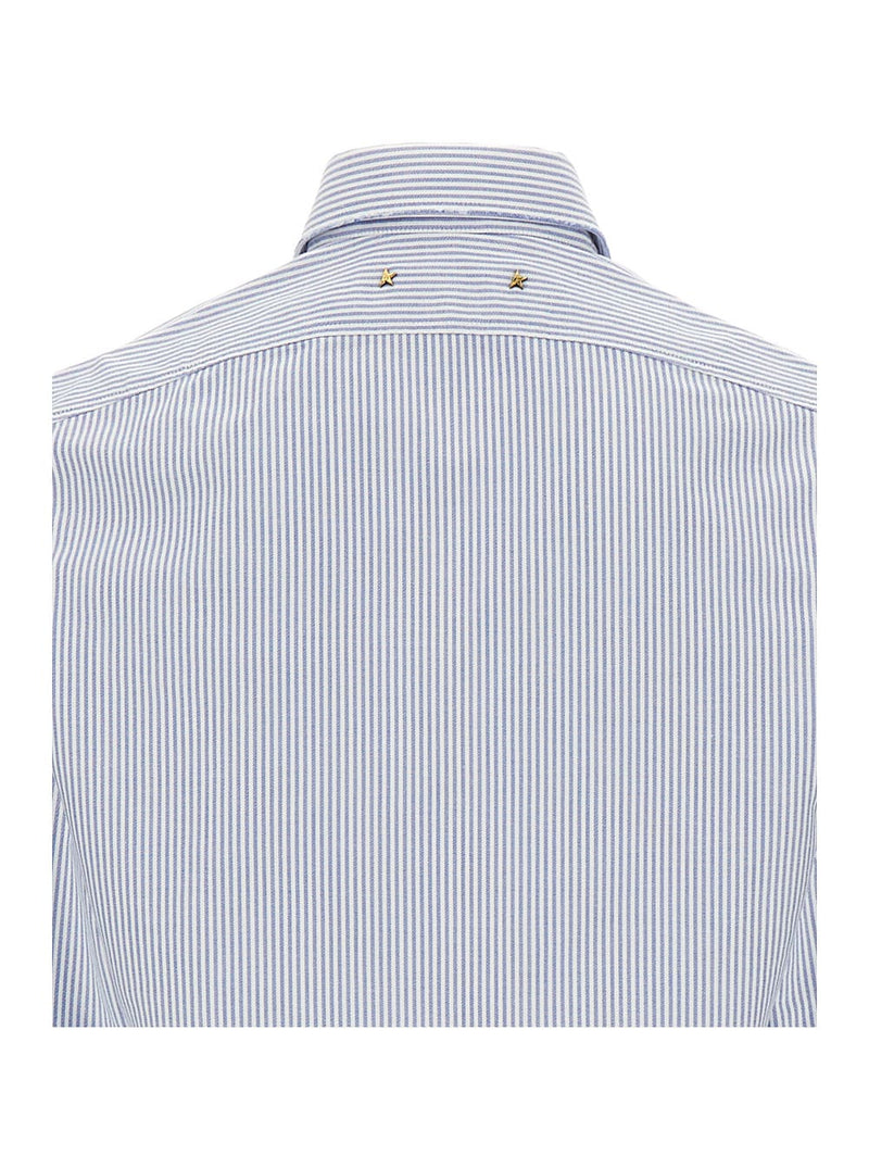 Golden Goose White And Light Blue Shirt With Stripe Motif In Cotton Woman - Women
