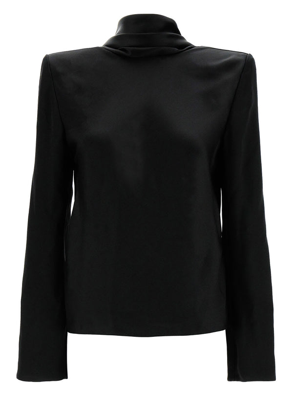 Saint Laurent Black Blouse With Cowl-back In Silk Satin Woman - Women