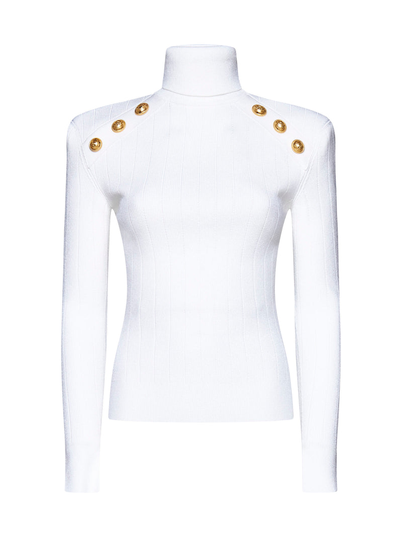 Balmain White Ribbed Turtleneck - Women