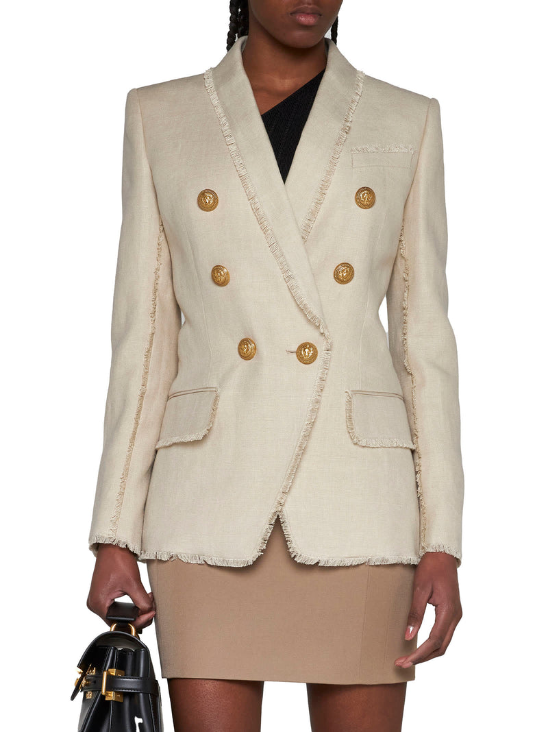 Balmain Double-breasted Fray-trimmed Blazer - Women