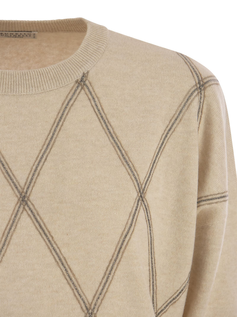 Brunello Cucinelli Crew-neck Sweater In Virgin Wool, Cashmere And Silk - Women