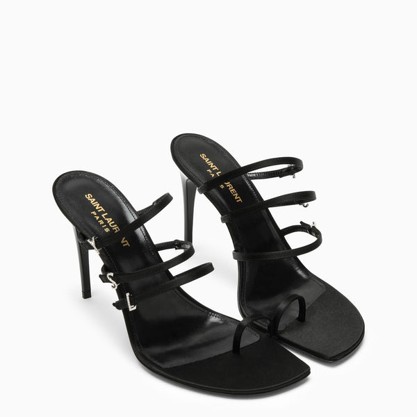 Saint Laurent Black Silk And Leather Sandal - Women