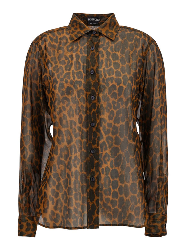 Tom Ford Laminated Leopard Printed Georgette Shirt - Women