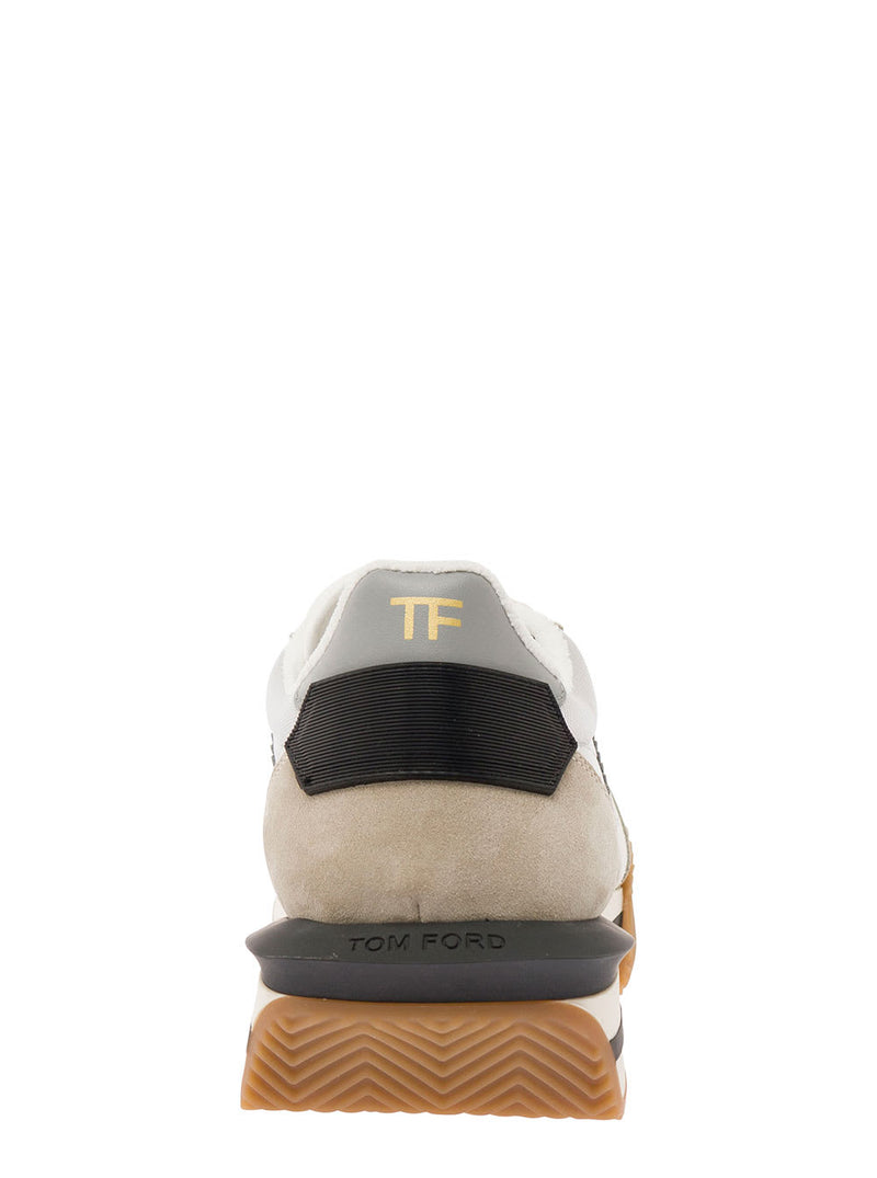 Tom Ford james Beige And Silver Low Top Sneakers With Logo Detail In Lycra And Suede Man - Men