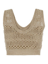 Brunello Cucinelli Beige Mesh Sleeveless Cropped Top In Linen Blend Woman - Women