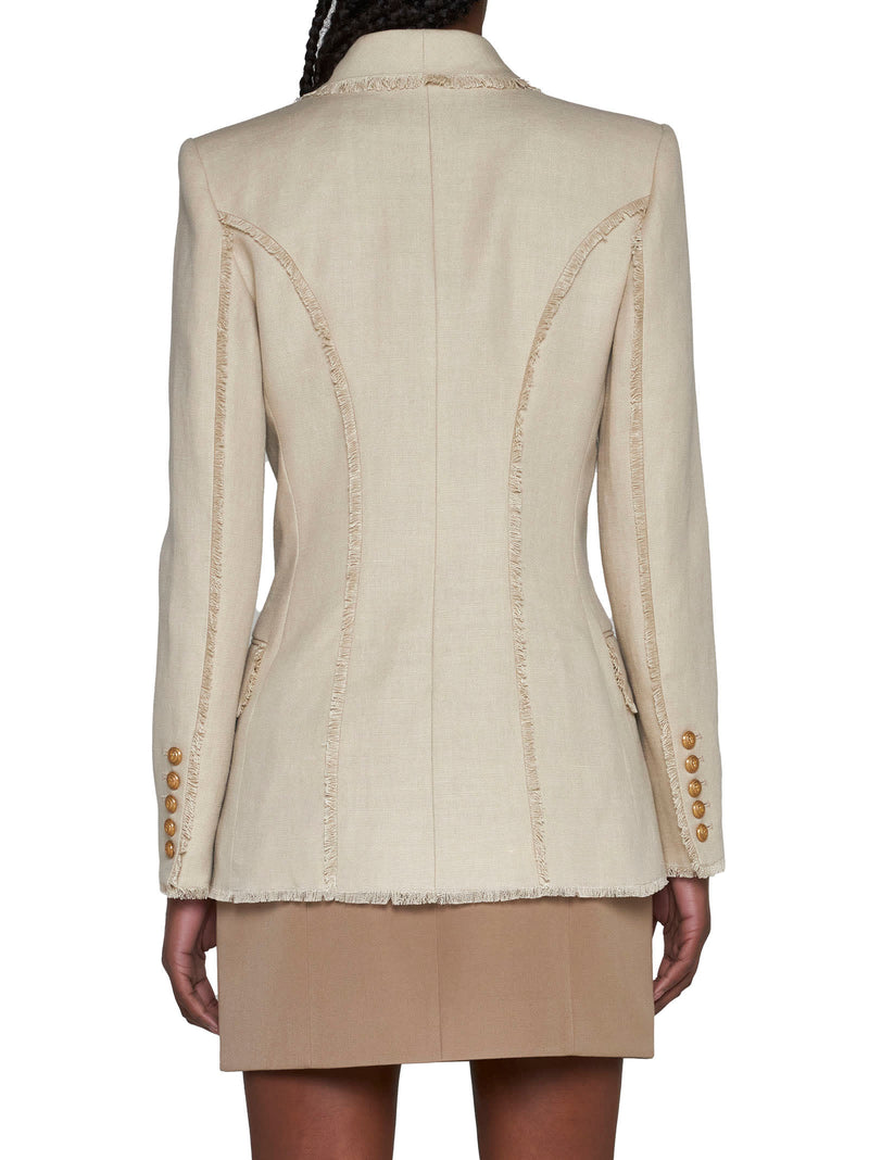 Balmain Double-breasted Fray-trimmed Blazer - Women