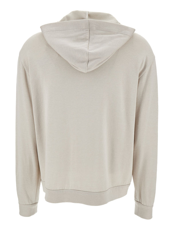 Brunello Cucinelli Beige Hoodie With Zip Closure In Cotton And Silk Woman - Women