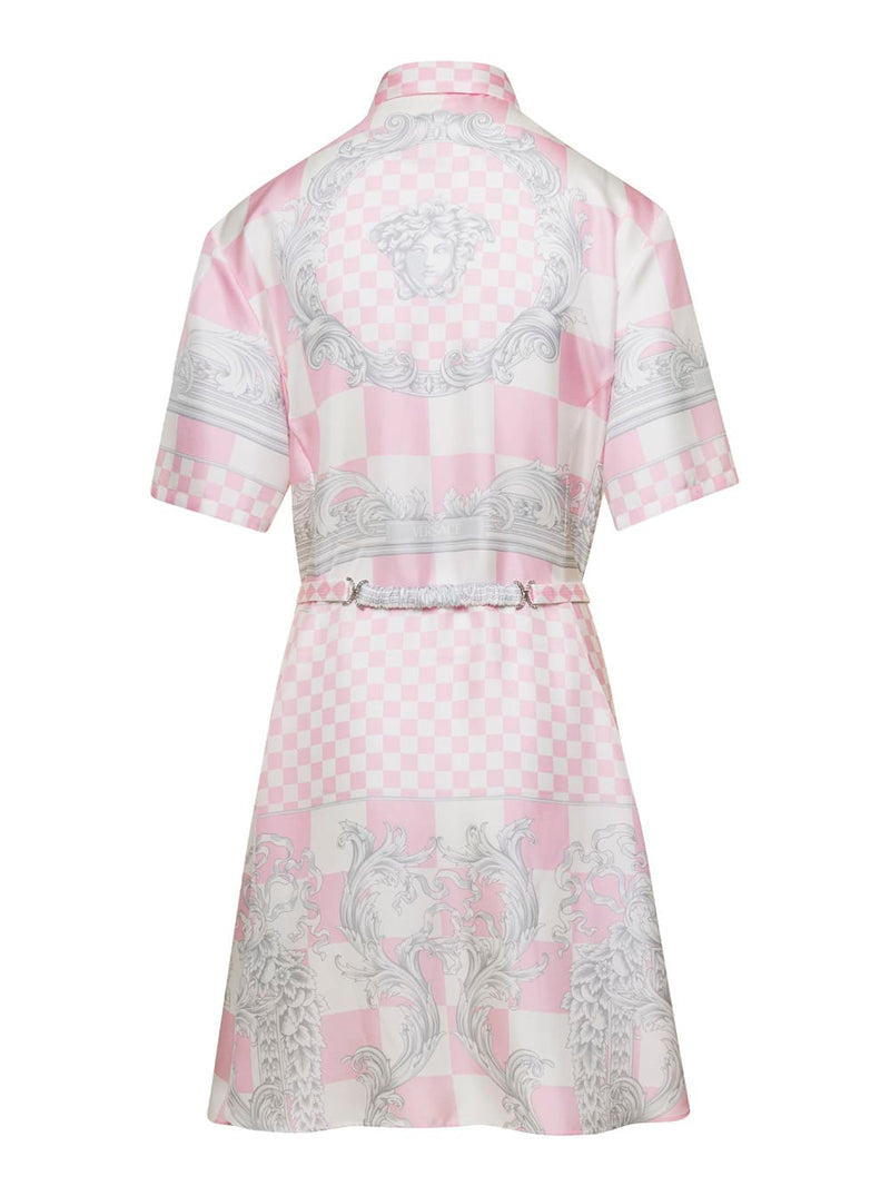 Versace Pink Shirt Dress With All-over Signature Baroque Print In Silk Woman - Women