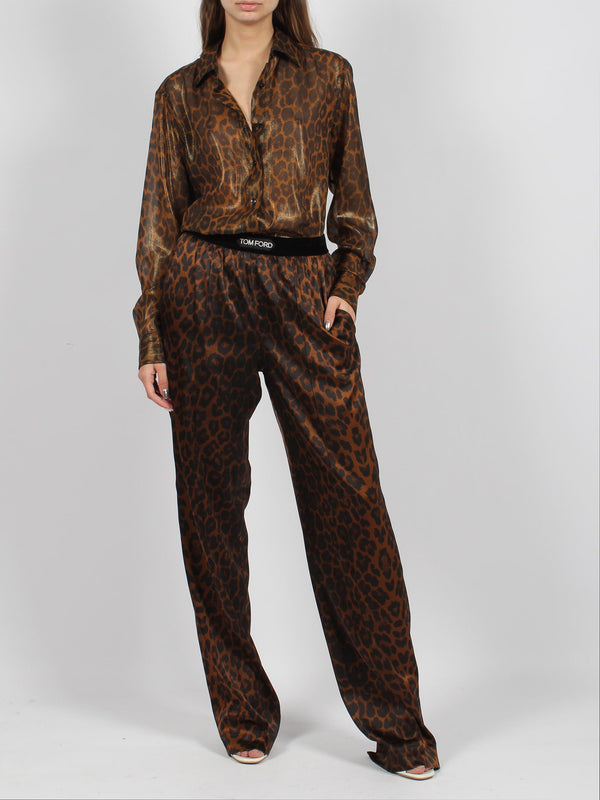 Tom Ford Laminated Leopard Printed Georgette Shirt - Women