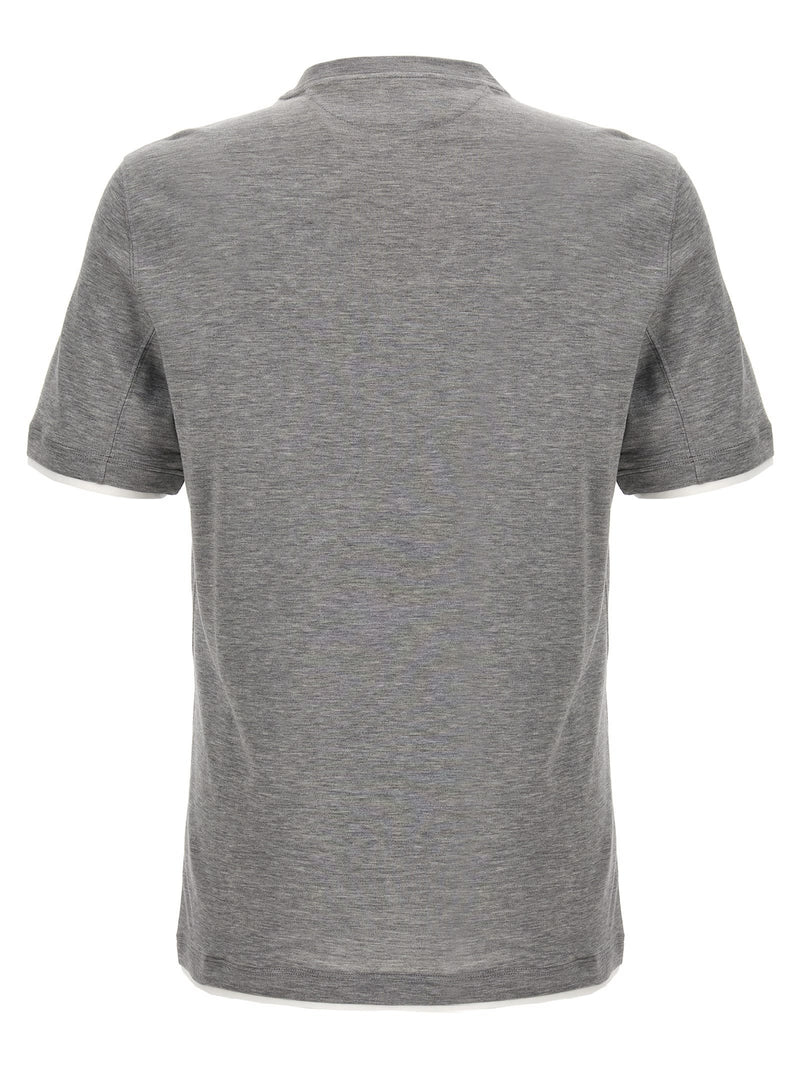 Brunello Cucinelli Cotton Blend Silk Crew Neck T-shirt With Contrast Double Layer - Men