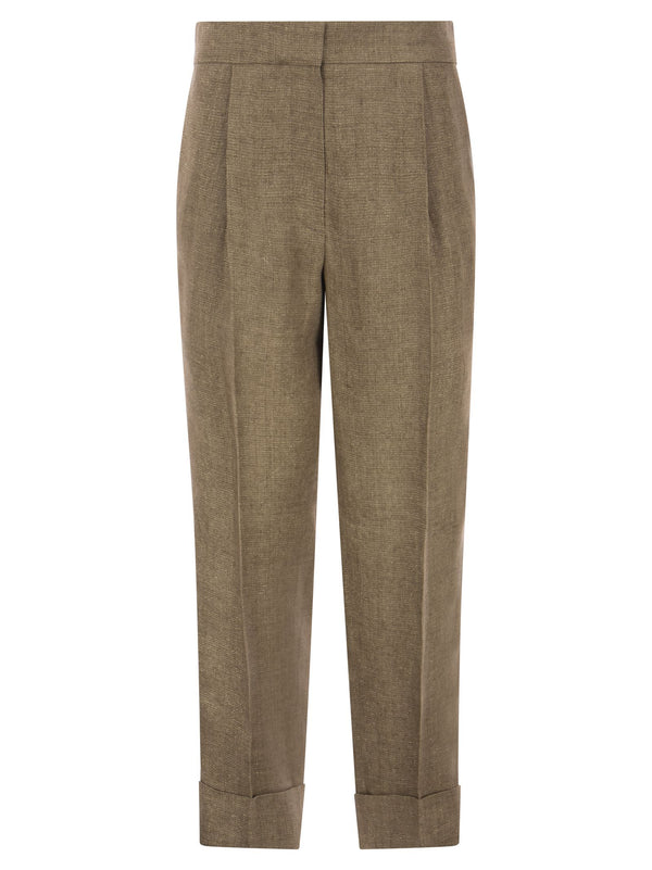 Brunello Cucinelli Relaxed Sartorial Trousers In Sparkling Washed Linen Twill - Women