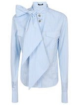 Balmain Pussy Bow Striped Cotton Popeline Shirt - Women