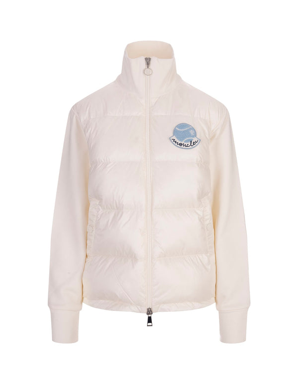 Moncler White Cardigan With Zip And Logo Patch - Women