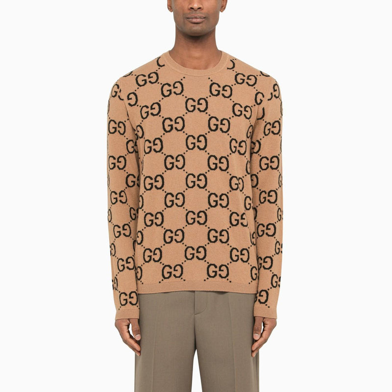 Gucci Sweater In Wool Gg Camel - Men