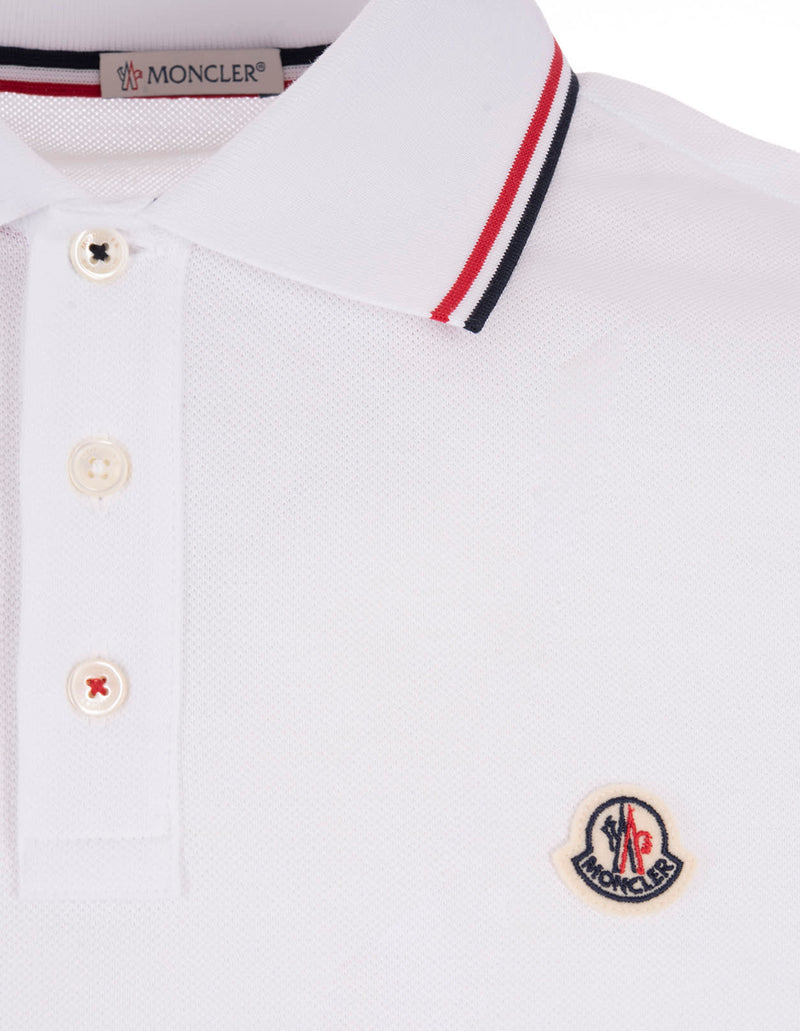 Moncler White Short-sleeved Polo With Embroidered Logo - Men