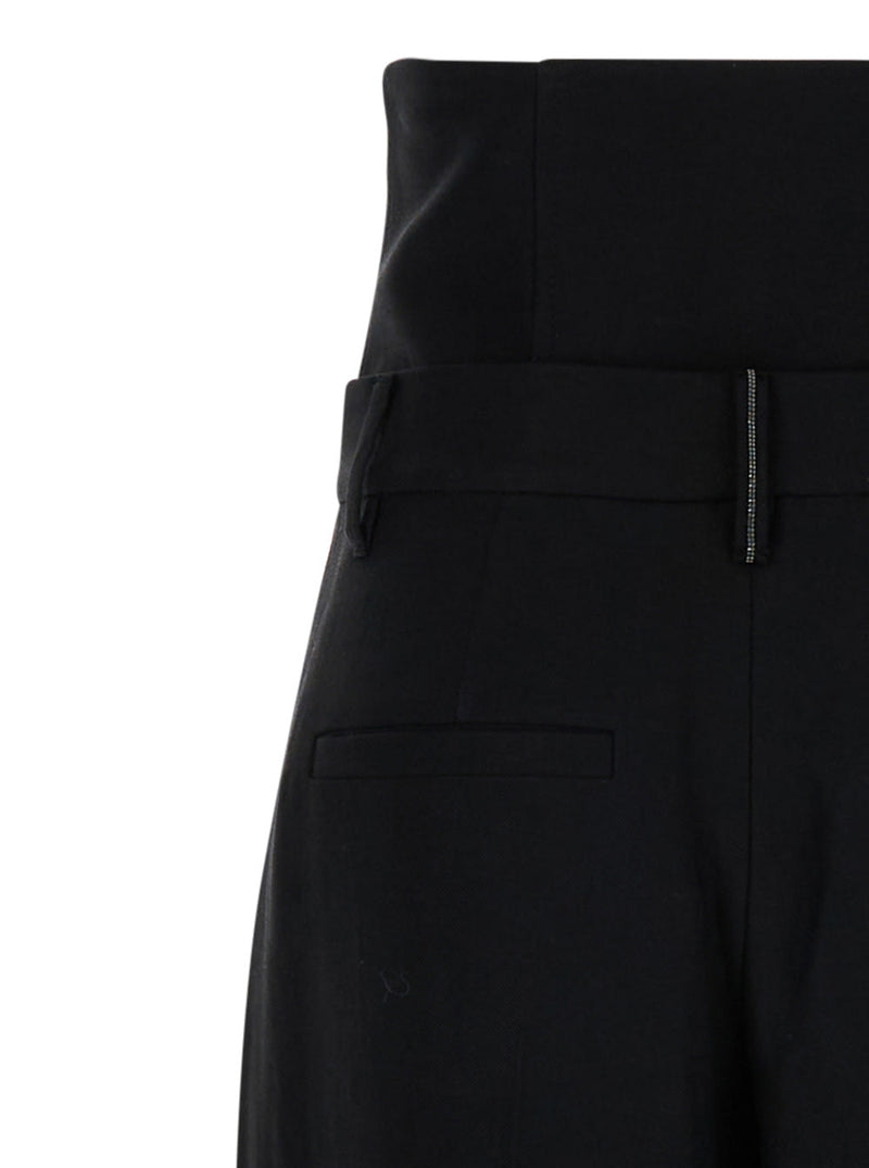 Brunello Cucinelli Black High Waisted Tailored Trousers In Linen Blend Woman - Women