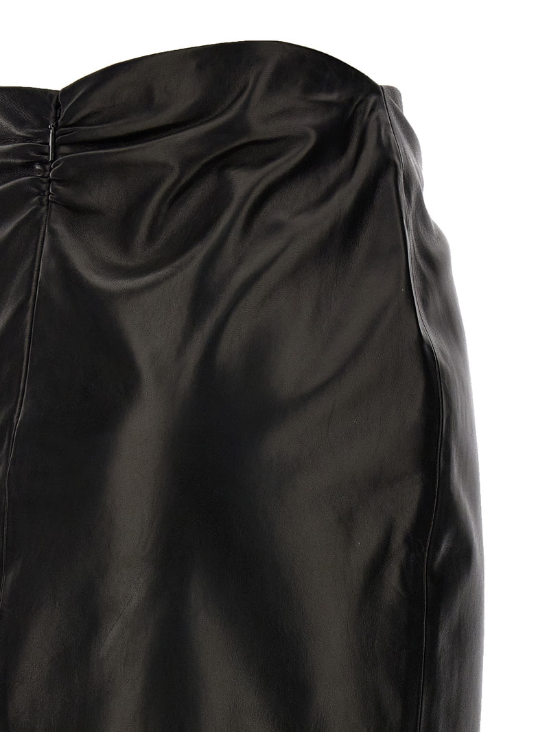 Saint Laurent Ruched Detail Leather Skirt - Women