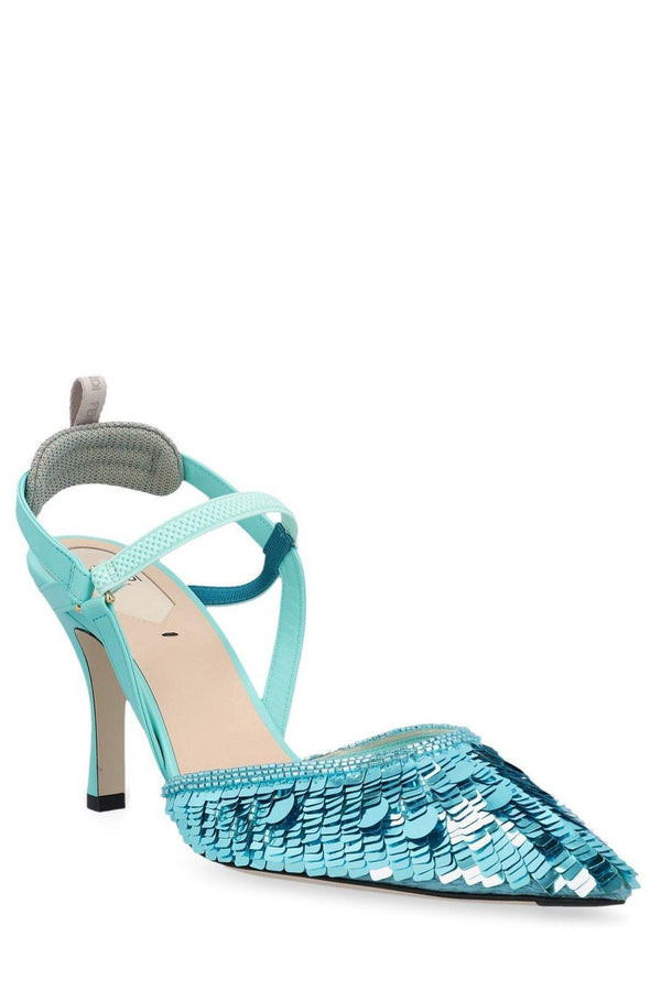 Fendi Sequin-embellished High-heeled Slingback Pumps - Women