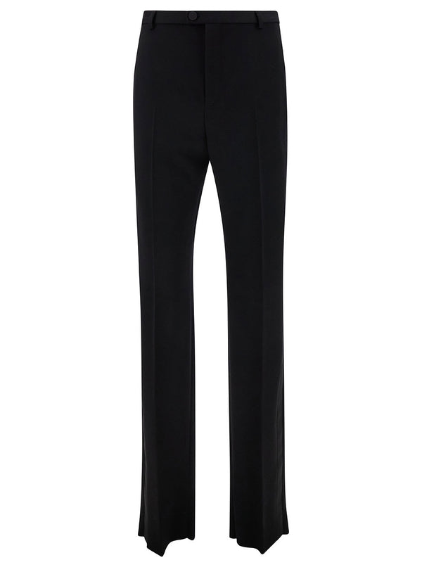 Saint Laurent Black Smoking High-waisted Pants With Covered Button In Grain De Poudre Man - Men