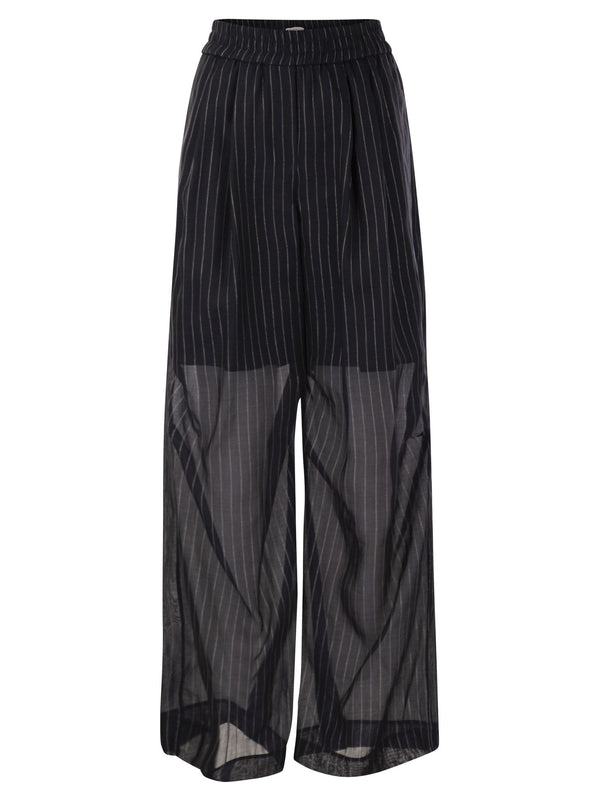 Brunello Cucinelli Sparkling Stripe Cotton Gauze Loose Trousers - Women