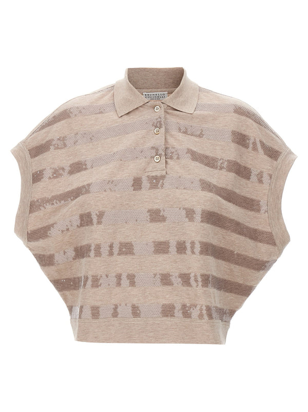 Brunello Cucinelli Sequin Striped Polo Shirt - Women