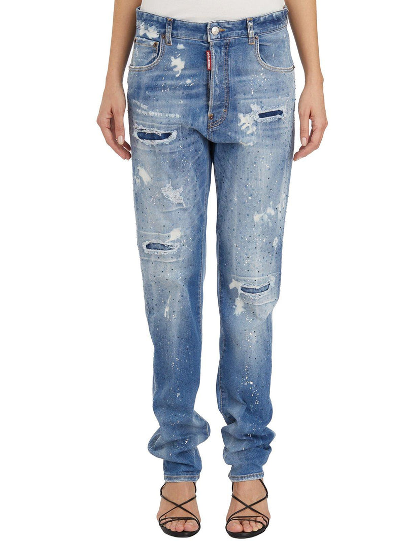 Dsquared2 Embellished Distressed High-waist Jeans - Women