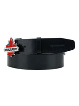 Dsquared2 Black Belt With Maple Leaf Buckle In Leather Man - Men