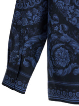 Versace Black And Blue Shirt With All-over Barocco Print In Silk Man - Men