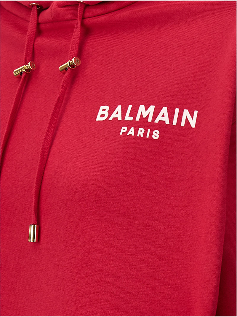 Balmain Flocked Logo Cropped Hoodie - Women