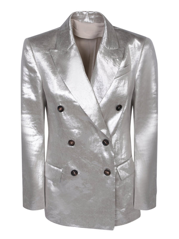 Brunello Cucinelli Doouble-breasted Silver Jacket - Women