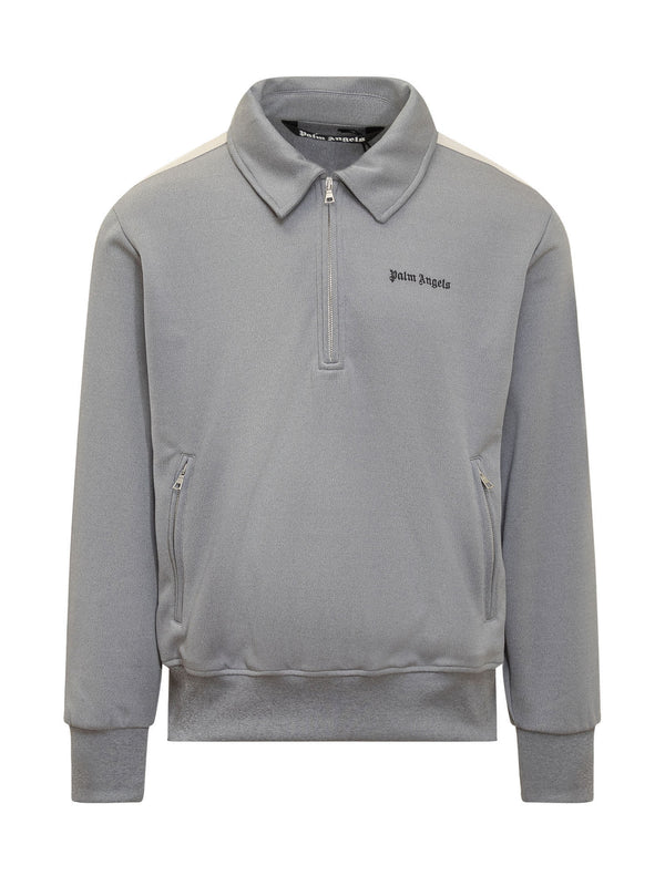 Palm Angels Grey Sweatshirt With Bands Along The Sleeves - Men