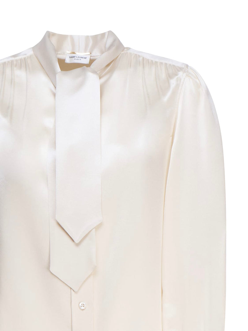 Saint Laurent Lavallière Collar Blouse In Silk Satin - Women