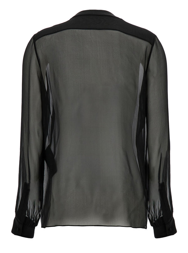 Saint Laurent Black Shirt With Bow Detail In Semi-sheer Silk Woman - Women