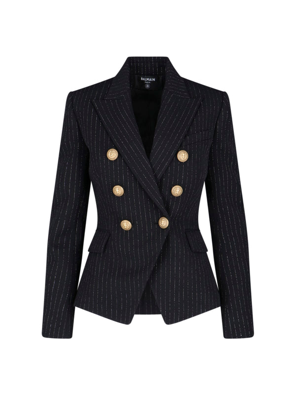 Balmain Black Lurex Striped Classic Jacket - Women