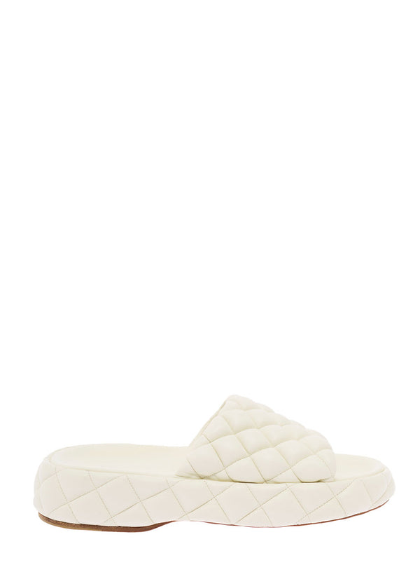 White Quilted Leather Slide Sandals Bottega Veneta Woman - Women