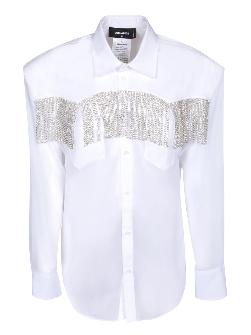 Dsquared2 Crystal Fringed Western White Shirt - Women