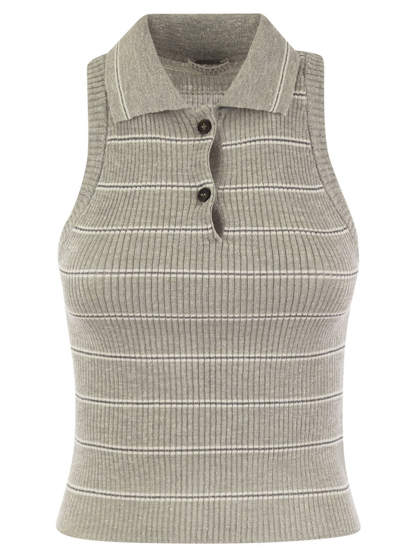 Brunello Cucinelli Sleeveless Ribbed Polo Shirt - Women