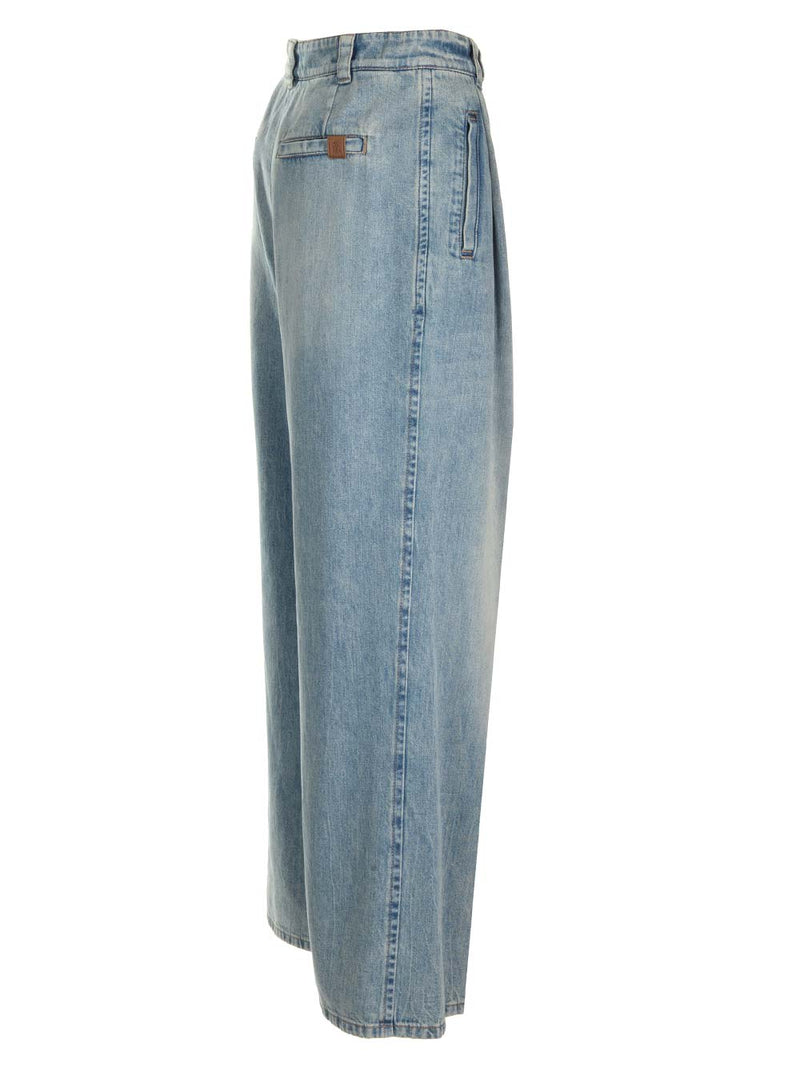 Brunello Cucinelli Baggy Wide Trousers In Soft Denim - Women