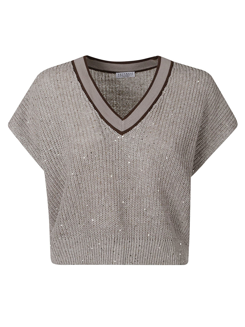 Brunello Cucinelli V-neck Cropped Knit Sweater - Women