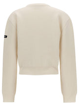 Balenciaga White Cropped Sweater With Logo Patch In Wool Blend Woman - Women - Piano Luigi