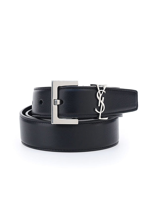 Saint Laurent Leather Belt With Silver Logo - Women