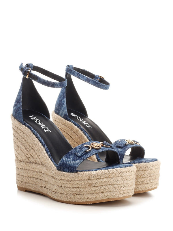 Versace Straw Wedge Sandals - Women