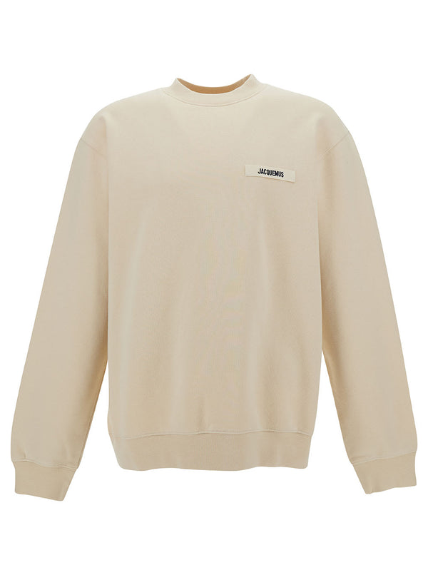 Jacquemus le Sweatshirt Gros-grain Beige Sweatshirt With Logo Patch In Cotton Man - Men