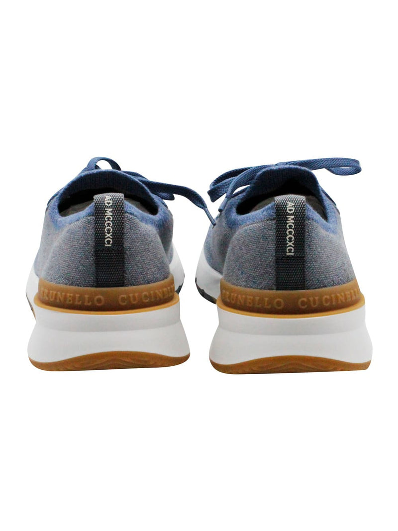 Brunello Cucinelli Slip-on Sneakers In Knitted Fabric With Melange Effect And Contrasting Color Sole - Men