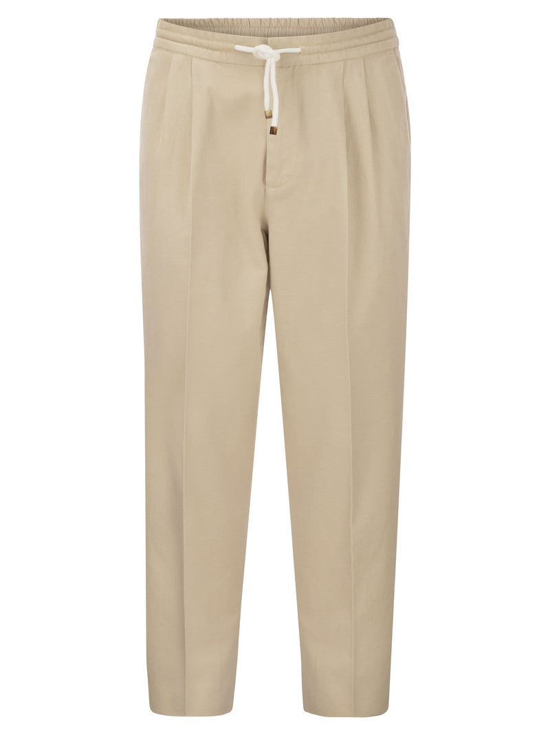 Brunello Cucinelli Leisure Fit Cotton Gabardine Trousers With Drawstring And Double Darts - Men