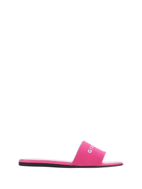 Givenchy Flat Mules In Neon Pink Canvas - Women