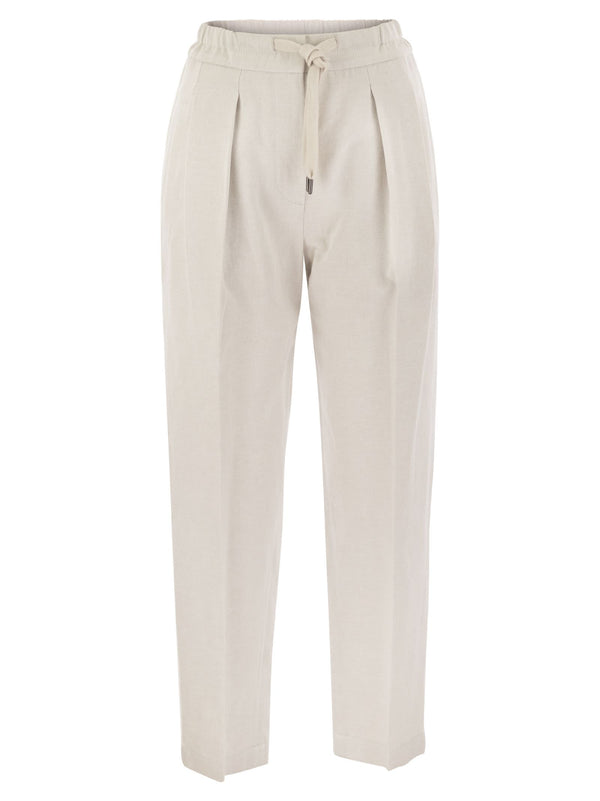 Brunello Cucinelli Slouchy Trousers In Cotton Gabardine And Linen - Women